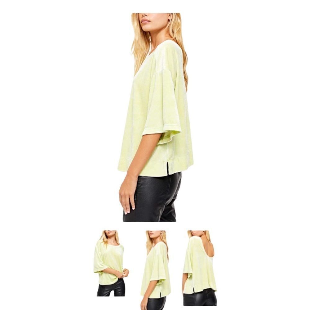 Free People Womens Valerie Open Back Oversized Velvet T-Shirt Lime Glo